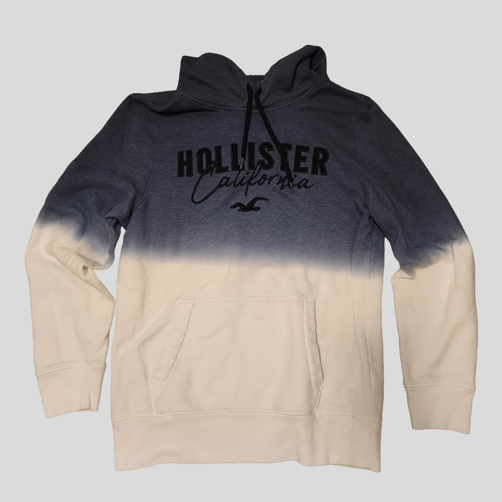 Hollister Men's Blue and White Ombre Hoodie, Size Medium